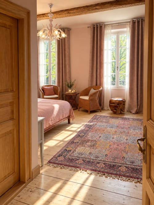 Chambre Rosalie à la Maison Crone B&B à Castillon-en-Couserans, décoration élégante et vue sur le jardin