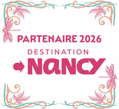 Affiche partenaire 2026 Destination Nancy avec décor floral pour Chambres Mes Oasis, Villers lès Nancy