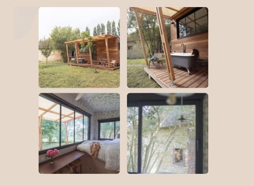 Glamping de luxe Domaine de Blanvatel avec terrasse bois, salle de bain, chambre avec vue sur la nature à Saint Pierre en Auge