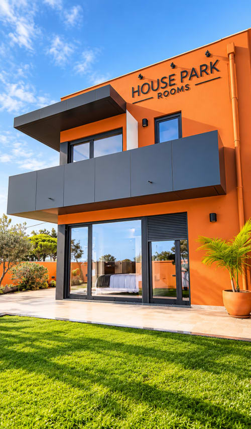 Vila moderna laranja House Park Rooms com terraço em Esposende, Portugal