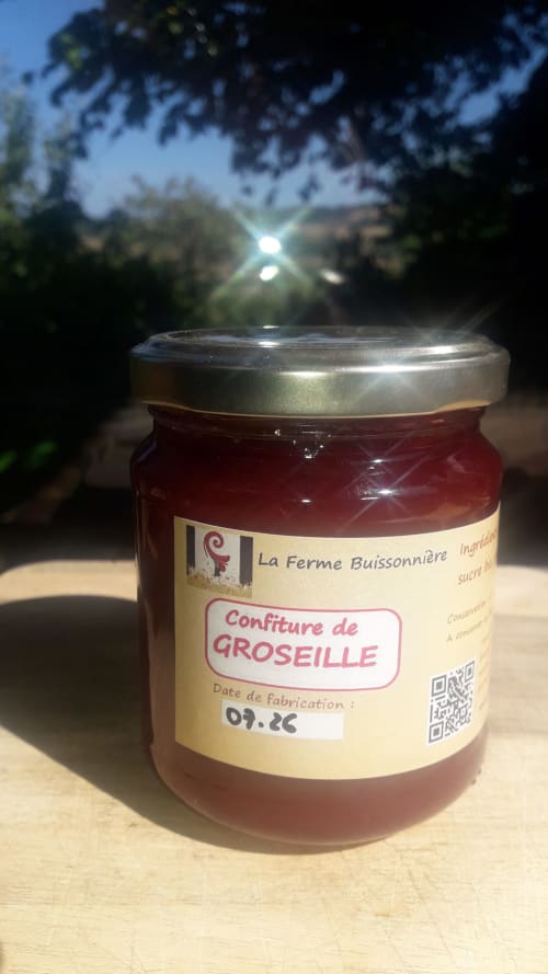 Pot de confiture de groseille artisanale de La Ferme Buissonnière à Biol, France