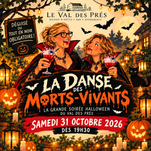 Affiche de fête Halloween de l'hôtel Le Val des Prés, Beauficel-en-Lyons, 31 octobre 2026