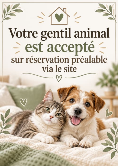 Chat et chien ensemble sur le lit du Le 9 Victor Hugo, hôtel accueillant les animaux à Aix-les-Bains