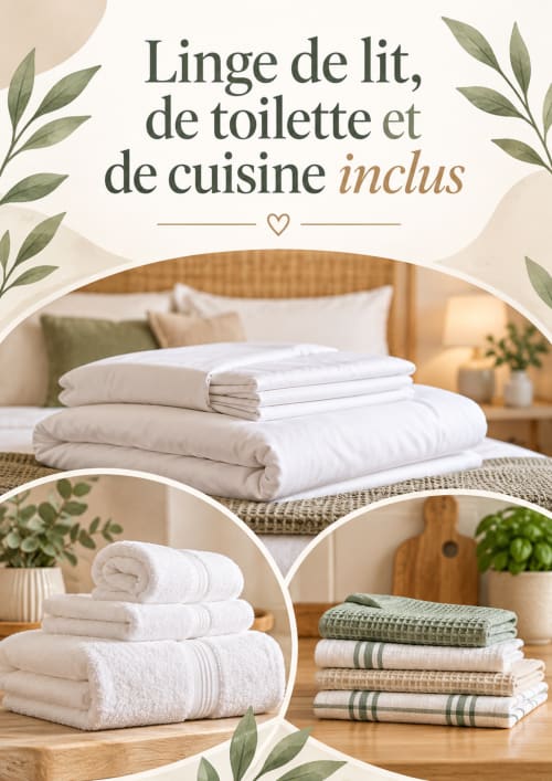 Linge de lit et serviettes blanches et vertes, Le 9 Victor Hugo, Aix-les-Bains