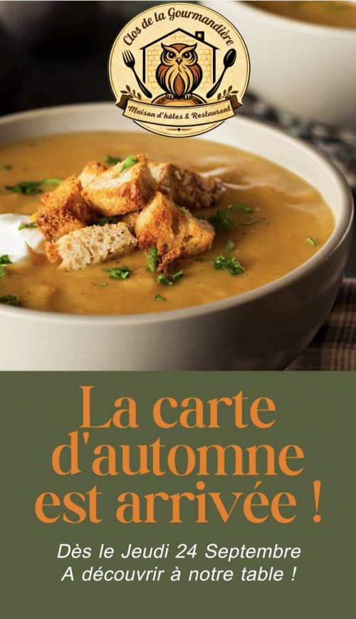 Soupe d'automne avec croûtons au restaurant Clos De La Gourmandière à Saint-Lothain