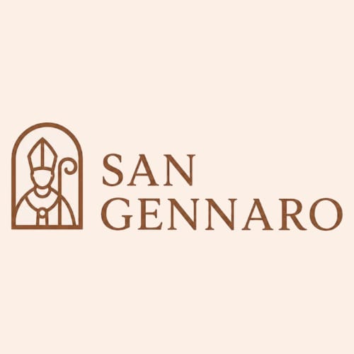 Logo della camera San Gennaro dell'hotel Domusè a Napoli con icona del vescovo e mitria