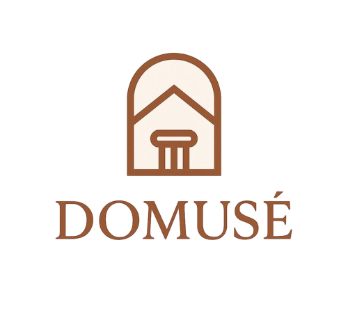 Logo dell'hotel Domusè con una colonna classica all'interno di un'icona di casa ad arco, Napoli