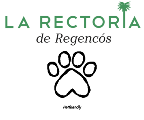 Logo de La Rectoria de Regencós amb petja de pota i palmera, allotjament pet-friendly a Girona
