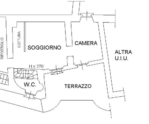 Planimetria dell'appartamento Il Drago a Roseto del Drago: soggiorno, camera da letto, cucina, bagno e terrazza a Ponte in