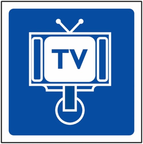 Icona TV per l'Hôtel d'Albion a Sault, Francia - simbolo di televisore retrò su sfondo blu