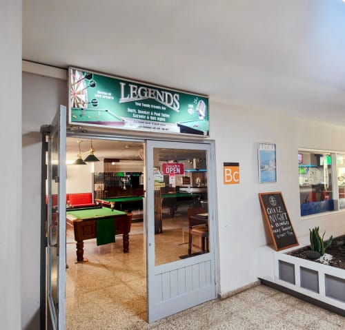Legends bar entrance with pool tables at Manage Home Tenerife apartment in Los Cristianos