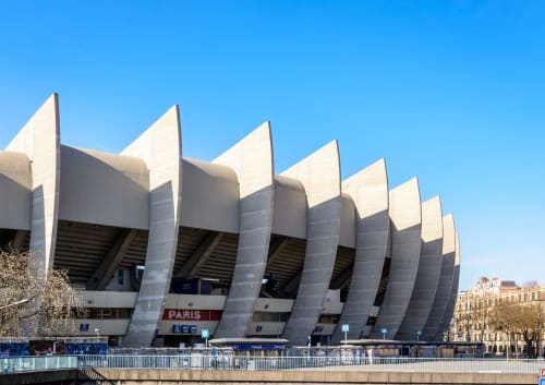 Stade Jean-Bouin sports arena in Boulogne-Billancourt, Paris, with distinctive curved white architecture