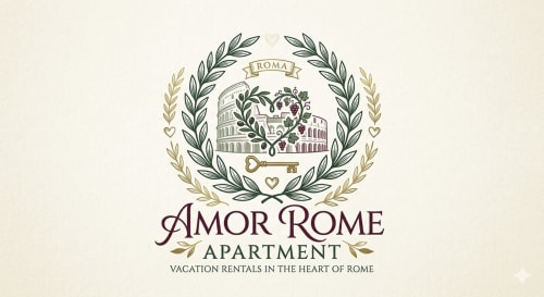 Logo Amor Rome Apartment con Colosseo e design a ghirlanda, affitti vacanze a Roma