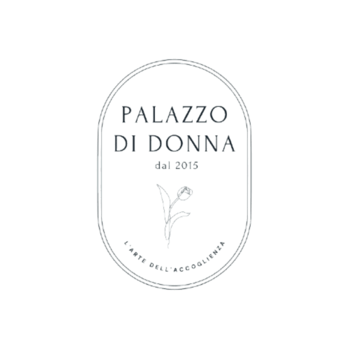 Palazzo di Donna hotel logo featuring elegant typography and flower illustration, since 2015, Italy