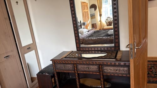 Wooden dressing table with mirror and chair in furnished 2-bedroom High Wycombe property