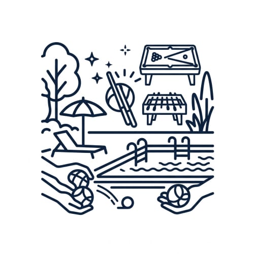 Activités de loisirs en plein air aux Vindihouses B&B : billard, baby-foot, jeux de plage et détente au bord de l'eau à Épinac