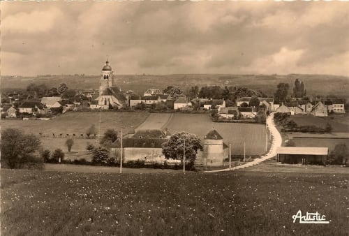 Château de Ribourdin à Chevannes : vue bucolique de la campagne avec clocher, terres agricoles et village rural