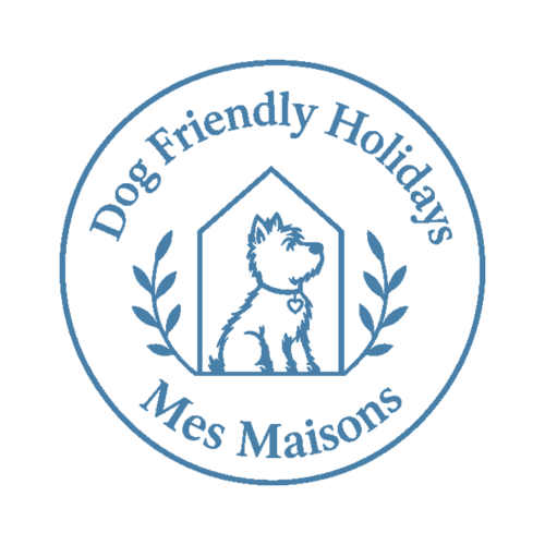 Dog Friendly Holidays Mes Maisons logo featuring a dog in a house with laurel branches