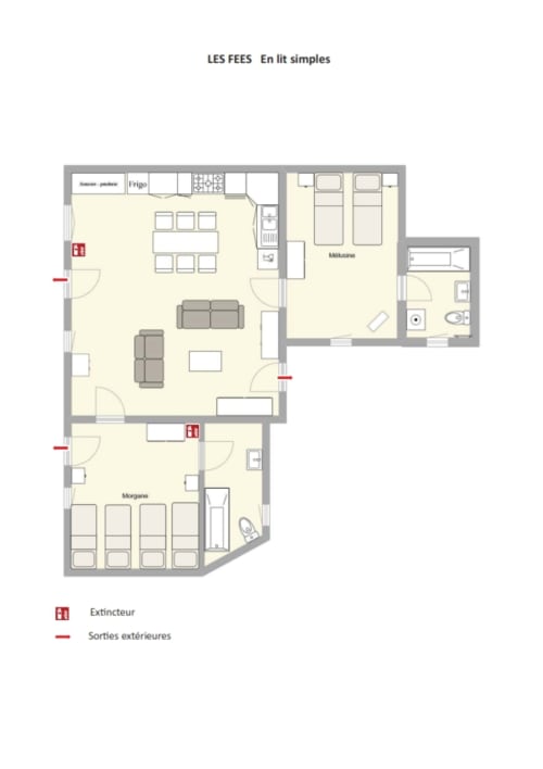 Plan de l'appartement Les Fées au gîte La Faerie à Grand'landes, France