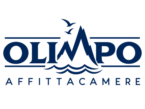 Logo di Olimpo Affittacamere con montagna, onde e uccelli per bed and breakfast italiano