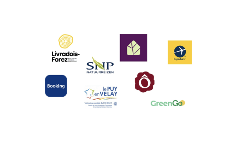Partner logos for La Fougeraie chambres d'hôtes in Malvières, including Booking, SNP, and Expedia