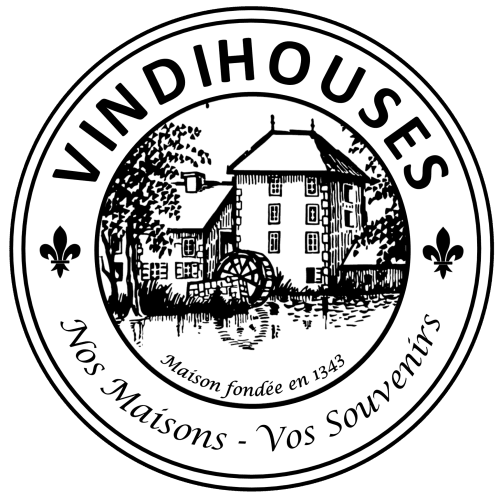 Sceau de Vindihouses Epinac représentant le manoir historique fondé en 1343 avec moulin à eau
