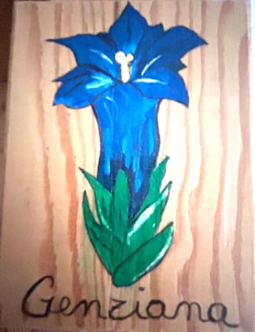 Blauenstein-Blütenkunstwerk im Genziana-Zimmer der Residenza B&B Sissi, Almazzago