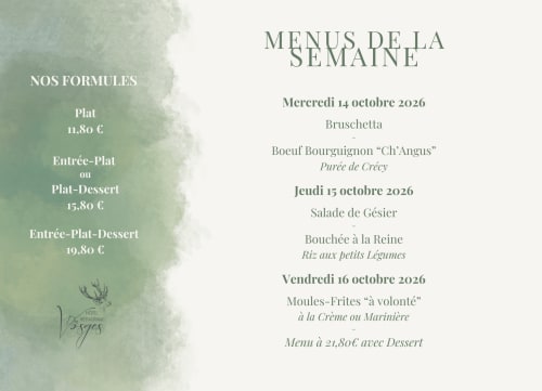 Weekly menu at Hôtel Des Vosges Sommerau featuring French cuisine specials October 14-16, 2026