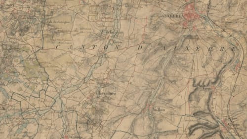 Carte vintage de Chevannes, France montrant l'emplacement du Château de Ribourdin, gîte en Bourgogne rurale