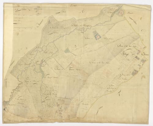 Carte ancienne de l'domaine de Chevannes montrant les terres du Château de Ribourdin et divisions foncières environnantes