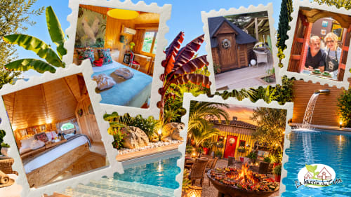 Chalets de glamping Le Bassin du Tertre avec jacuzzi, piscine, cheminée et jardin à Fronsac