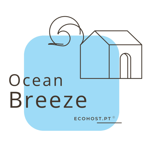 Ocean Breeze EcoHost hotel in Matosinhos with wave and house icons on blue background