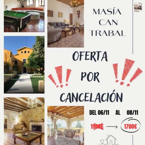 Oferta de cancelación Masías Can Trabal: habitaciones desde 1700€, 6-8 de noviembre. Propiedad de lujo en Olerdola con piscina y zonas de estar,