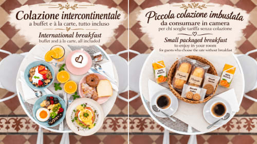 Opzioni di colazione a B&B I Mori a Catania: buffet internazionale e colazione confezionata