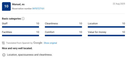 Casa Zahora review by Manuel rating staff, cleanliness, and location 10/10, August 2025