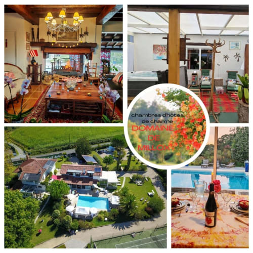 Domaine De Millox Chambres d'hôtes à Saint-André-de-Seignanx : cheminée élégante, chambres modernes, parc verdoyant avec piscine