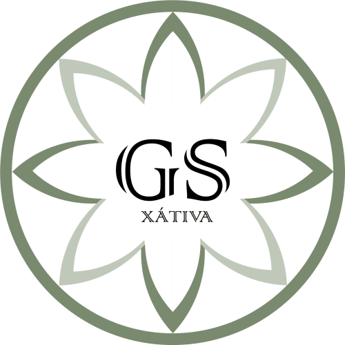 Logo de GrS Xátiva con diseño de hoja verde para el hotel Casa Rural Garden Suites