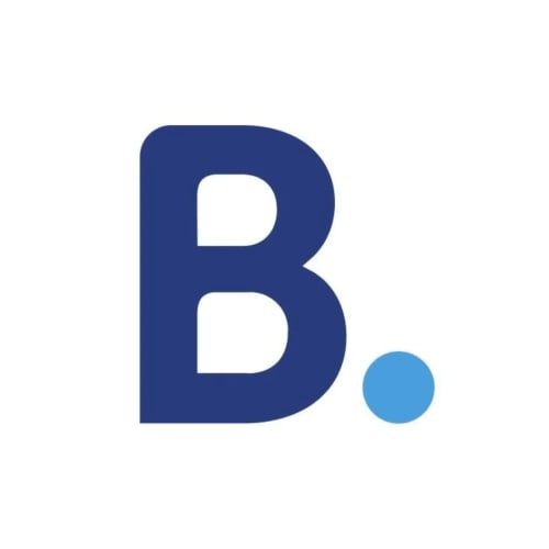 Logo del Hostel MBM con B azul y punto, Arucas Las Palmas