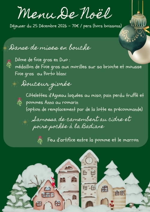 Weihnachtsmenü des Hotels Le Clos Normand in Martin Eglise mit Foie Gras und festlicher französischer Küche