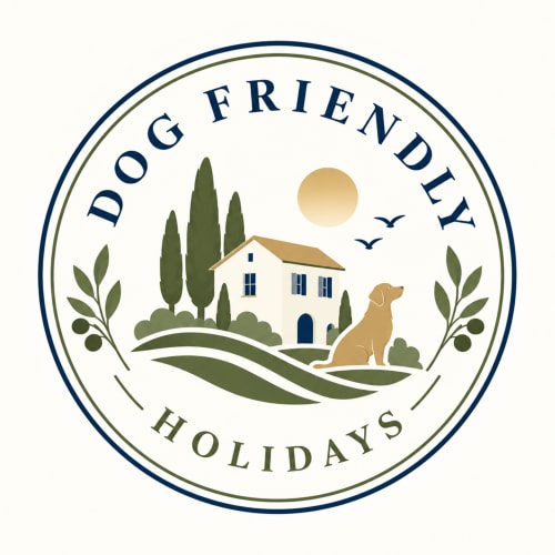 Dog Friendly Holidays logo featuring a house with cypress trees and a dog in the South of France
