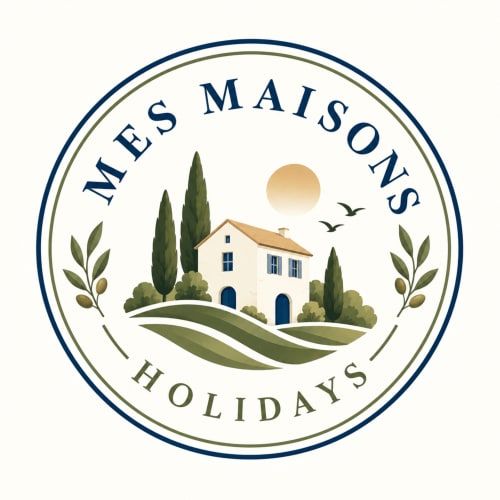 Mes Maisons Holidays logo featuring a Provençal villa in the South of France with cypress trees and olive branches