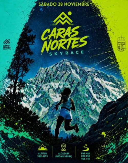 Cartel del evento de trail running Caras Nortes Skyrace para el 28 de noviembre en las montañas de Güéjar Sierra