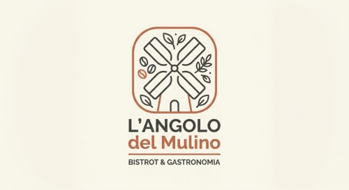 Logo del bistrot e gastronomia L'Angolo del Mulino con motivi botanici per l'Hotel Il Mulino, Casalgrande