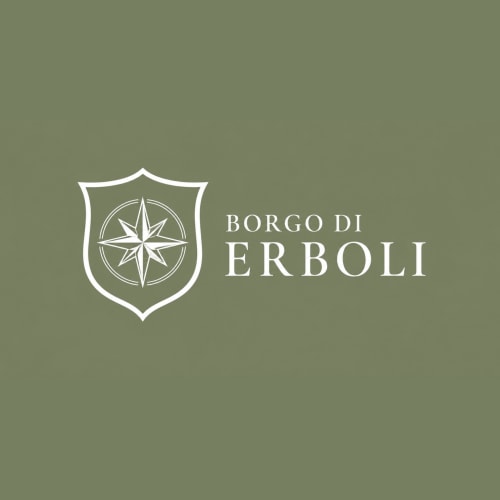 Logo di Borgo di Erboli con stella bussola e stemma scudo, boutique hotel a Cavriglia, Italia