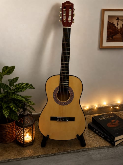 Chitarra classica e libri di musica esposti nell'appartamento di La piccola casa di Tania, Terlizzi