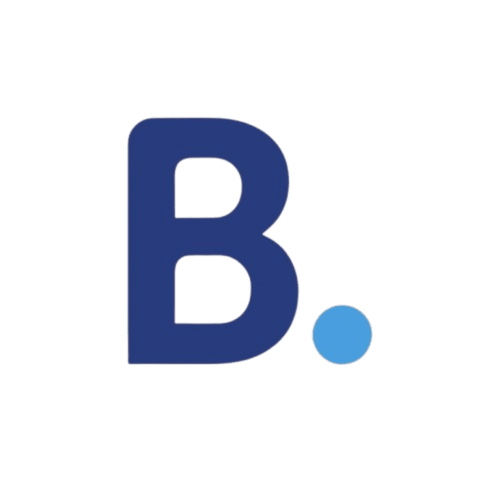 Alma Suite Hotel-Logo - blauer Buchstabe B mit hellblauem Punkt, Álora, Spanien