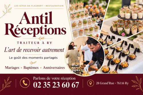 Antil Réceptions catering service at Les Gites de Flaubert - appetizers and event setup in Ry, France