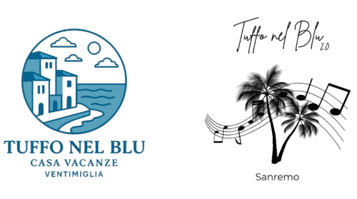 Logo Tuffo nel Blu Casa Vacanze Ventimiglia e branding Sanremo con palme e note musicali