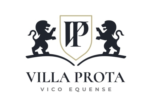 Logo della B&B Villa Prota con due leoni e stemma a scudo, Vico Equense