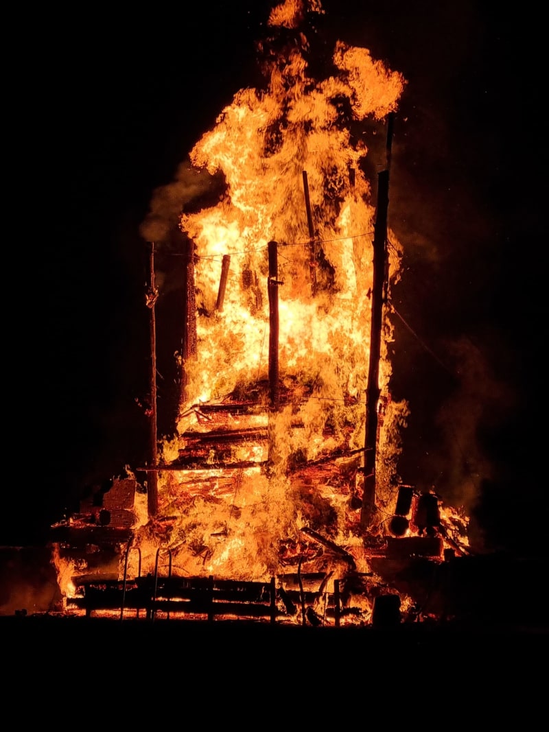 The large bonfire on the pier brings the festival to a close